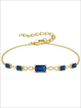 14K Gold Infinity Birthstone Bracelet September Sapphire Link Chain Gift